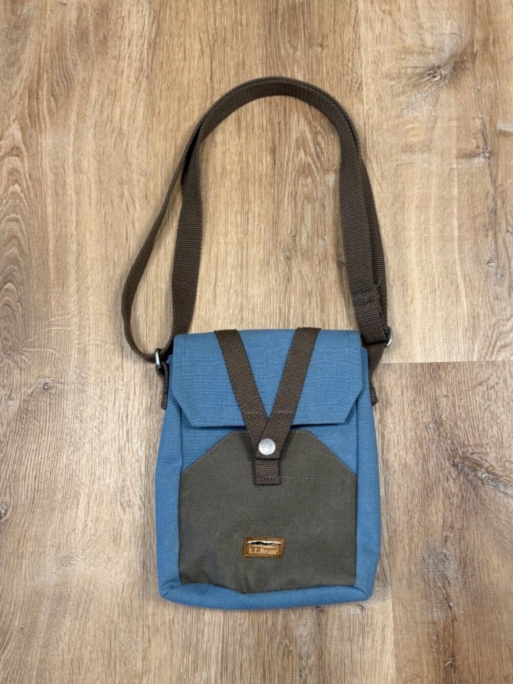 L.L. Bean Canvas Crossbody Bag Blue & Brown Adjustable Strap
